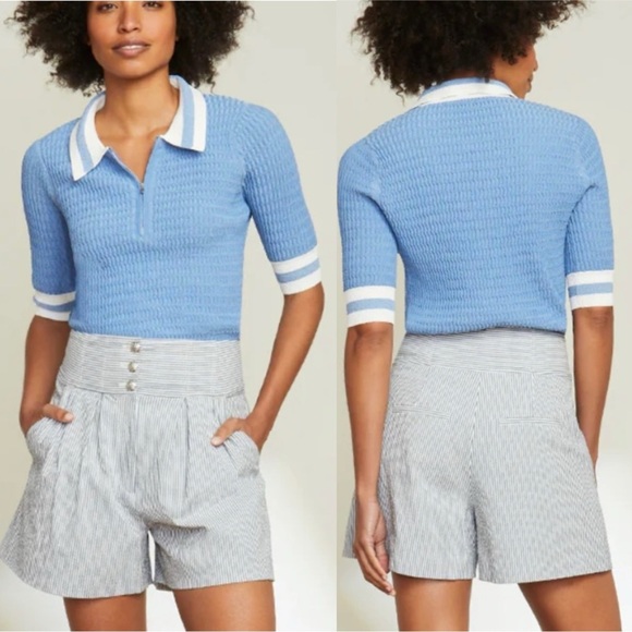 Veronica Beard Jorja Half Zip Polo Top Blue Size XL - Picture 2 of 7